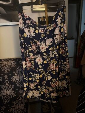 SHEIN Navy Floral Maxi Skirt with Pink & Cream Blooms